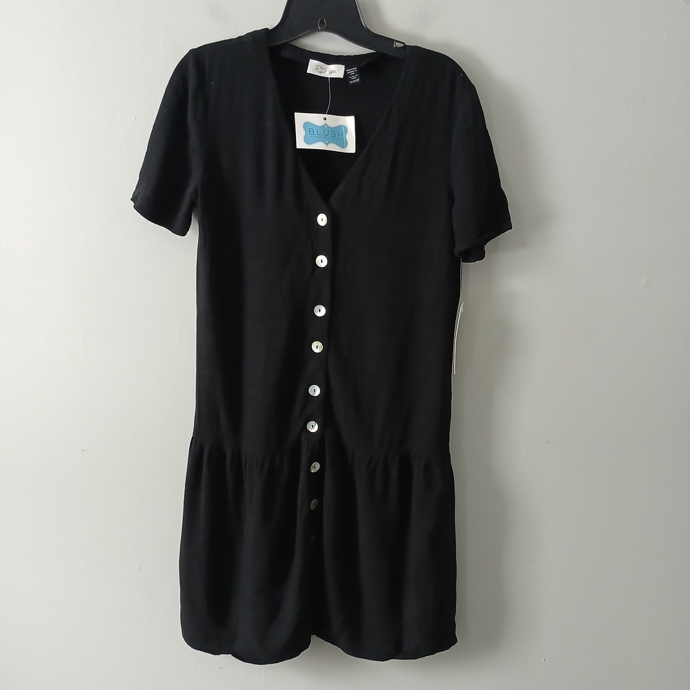 RD Style Women's Size XS‎ Hale Button Dress Black Short Sleeve Midi NWT 74.00!!!